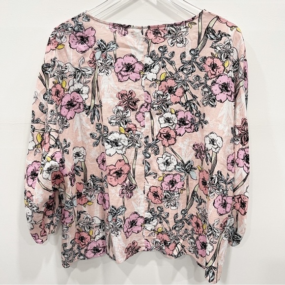 For Cynthia Linen Blend Floral Blouse Top Large - Picture 2 of 7